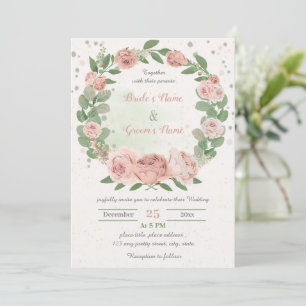 roze bloemen met een grove bruiloft kaart