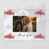 roze bloemen met foto Dank u kaart (Achterkant)