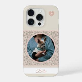 Roze bloemen met foto van JE HOND en naam iPhone 15 Pro Case