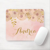 Roze bloemen met Gold Foil Accent Personalized Muismat (Met muis)