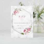 Roze bloemen met goud RSVP kaartje (Staand voorkant)
