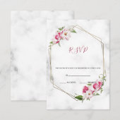 Roze bloemen met goud RSVP kaartje (Voorkant / Achterkant)