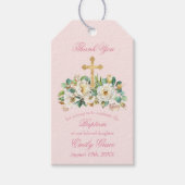 Roze Bloemen met Gouden Kruis Doop Cadeaulabel (Voorkant)