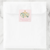 Roze Bloemen met Gouden Kruis Doop Vierkante Sticker (Tas)