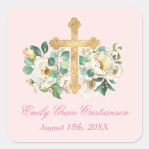 Roze Bloemen met Gouden Kruis Doop