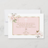 Roze Bloemen Met Gouden Lijst Kruis Doop Bedankkaart (Voorkant)