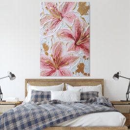 Roze Bloemen met Gouden Textuur Abstracte Wandkuns Canvas Afdruk