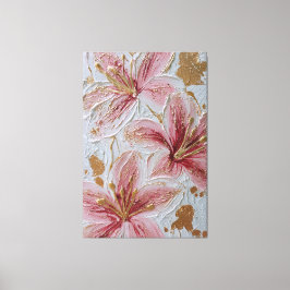 Roze Bloemen met Gouden Textuur Abstracte Wandkuns Canvas Afdruk