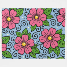 Roze bloemen met groene bladeren en gebogen detail