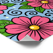 Roze bloemen met groene bladeren en gebogen detail poster (Hoek)