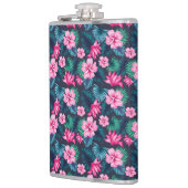 Roze bloemen met groene bladeren Partern-79066 Heupfles (Links)