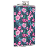 Roze bloemen met groene bladeren Partern-79066 Heupfles (Rechts)