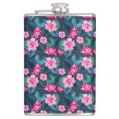 Roze bloemen met groene bladeren Partern-79066 Heupfles (Voorkant)