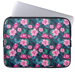 Roze bloemen met groene bladeren Partern-79066 Laptop Sleeve