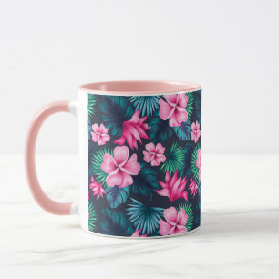 Roze bloemen met groene bladeren Partern-79066 Mok