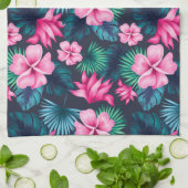 Roze bloemen met groene bladeren Partern-79066 Theedoek (Gevouwen)