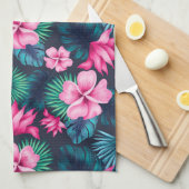 Roze bloemen met groene bladeren Partern-79066 Theedoek (Quarter Fold)