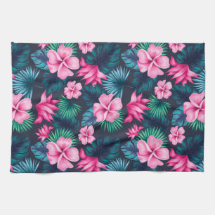 Roze bloemen met groene bladeren Partern-79066 Theedoek