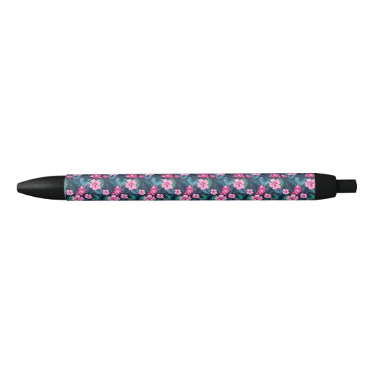 Roze bloemen met groene bladeren Partern-79066 Zwarte Inkt Pen (Voorkant)