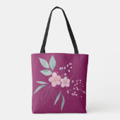 Roze bloemen met groene bladeren tote bag (Achterkant)