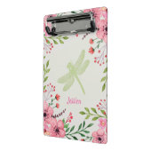 roze bloemen met groene libel mini klembord (Angled2)