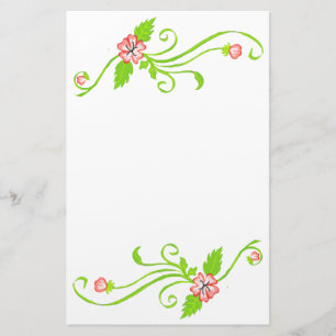Roze bloemen met groene wijnsteenbakkerij briefpapier