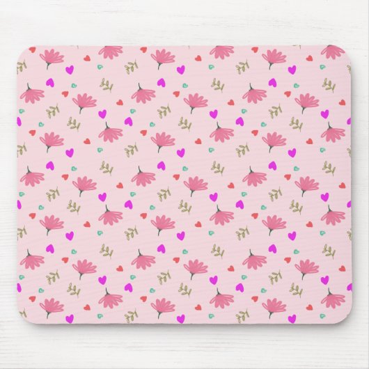 Roze bloemen met hart muismat (Voorkant)