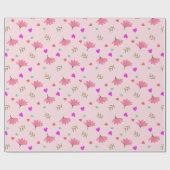 Roze bloemen met hartlijnpapier cadeaupapier (Vlak)