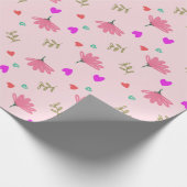 Roze bloemen met hartlijnpapier cadeaupapier (Hoek)