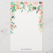 Roze Bloemen met Jouw naam Briefpapier (Voorkant)