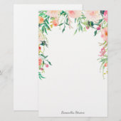 Roze Bloemen met Jouw naam Briefpapier (Voorkant / Achterkant)