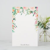 Roze Bloemen met Jouw naam Briefpapier (Staand voorkant)