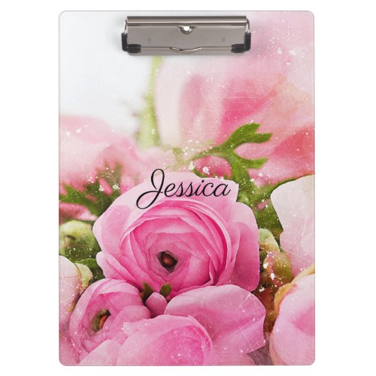 roze bloemen met Jouw naam Klembord (Voorkant)