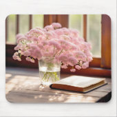 Roze bloemen met oud boek muismat (Voorkant)