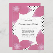 Roze Bloemen Met Stippen Bruids Douche Uitnodiging