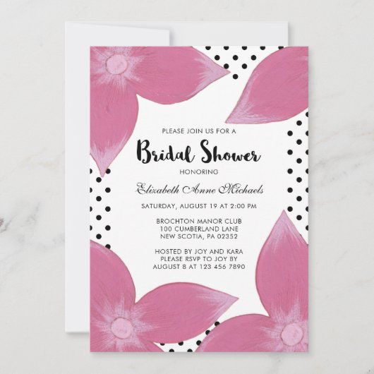 Roze Bloemen Met Stippen Bruids Douche Uitnodiging (Voorkant)