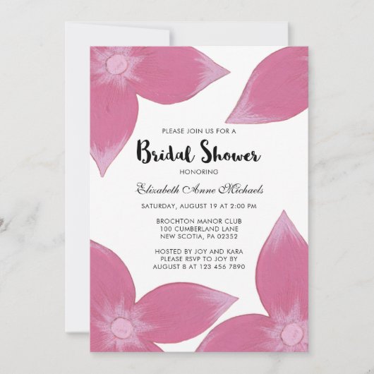 Roze Bloemen Met Strepen Bruids Douche Uitnodiging (Voorkant)