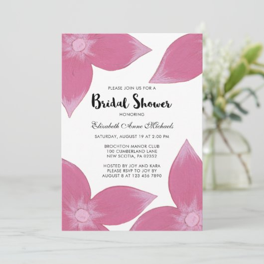 Roze Bloemen Met Strepen Bruids Douche Uitnodiging (Staand voorkant)