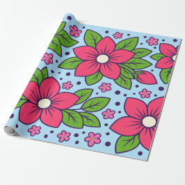 Roze bloemen met vette bloembladeren en groene bla cadeaupapier