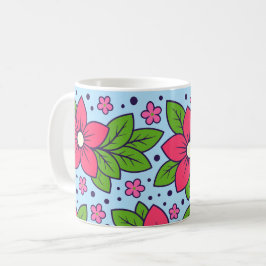 Roze bloemen met vette bloembladeren en groene bla koffiemok