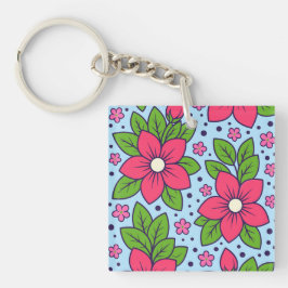 Roze bloemen met vette bloembladeren en groene bla sleutelhanger