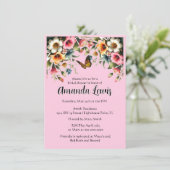  Roze Bloemen met Vlinder Vrijgezellenfeest Kaart (Staand voorkant)