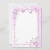 Roze Bloemen met Vlinders Bruiloft Kaart (Achterkant)