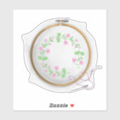 Roze bloemen met wijnstokken kruisstik - ROOS Sticker (Vel)