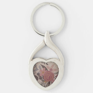 Roze Bloemen Metalen Sleutelhanger