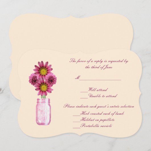 Roze Bloemen Metselaarsglas Reactiekaart Kaart (Voorkant / Achterkant)