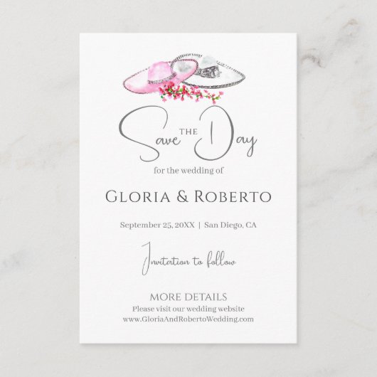 Roze Bloemen Mexicaanse bruiloft Save the Date Informatiekaartje (Voorkant)