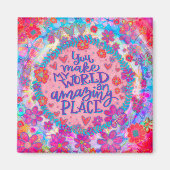 Roze Bloemen Mijn Wereld Quote Inspirivity Magnet (Voorkant)