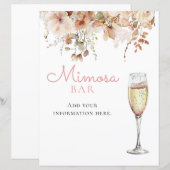 Roze Bloemen Mimosa Bar Champagne Menubord (Voorkant / Achterkant)