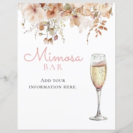 Roze Bloemen Mimosa Bar Champagne Menubord (Voorkant)